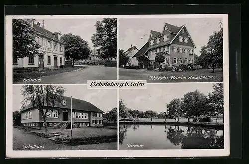 AK Liebelsberg b. Calw, Kolonialwaren Heinrich Hanselmann, Rathaus, Schule