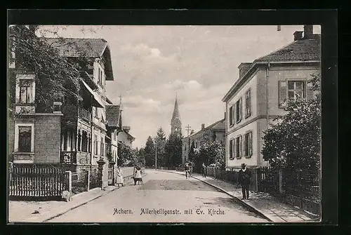 AK Achern, Allerheiligenstrasse mit evangelischer Kirche