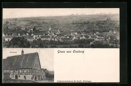 AK Enzberg, Rathaus, Panoramablick auf den Ort