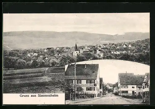 AK Simmozheim, Gasthaus Sonne von Johannes Haug, Ortsansicht