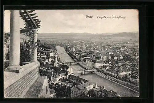 AK Graz, Pergola am Schlossberg mit Blick über die Stadt