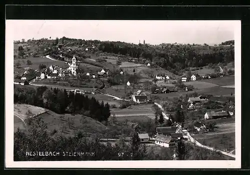 AK Nestelbach, Ortsansicht mit Blick über die Felder