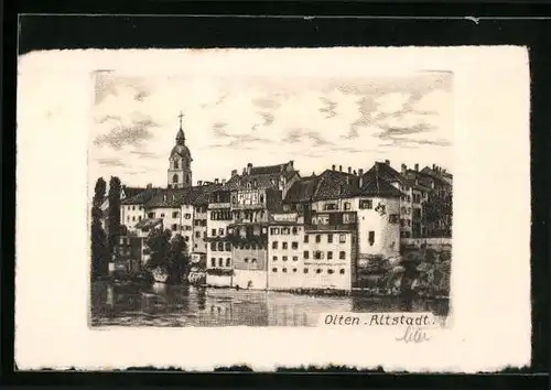 Präge-AK Olten, Altstadt vom Wasser gesehen