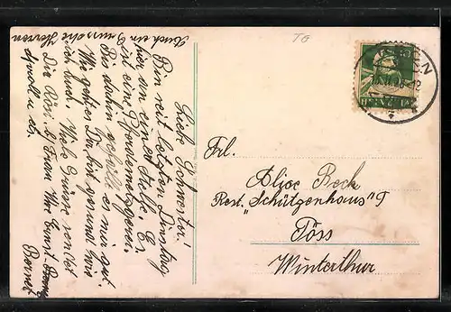 AK Arbon, Teilansicht mit Posthof, Schloss und Kirche, Partie am See