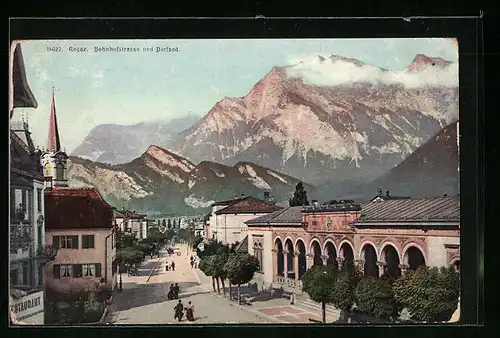 AK Ragaz, Bahnhofstrasse und Dorfbad