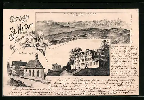 AK St. Anton, Gasthof zum Rössli, Kapelle, Panorama
