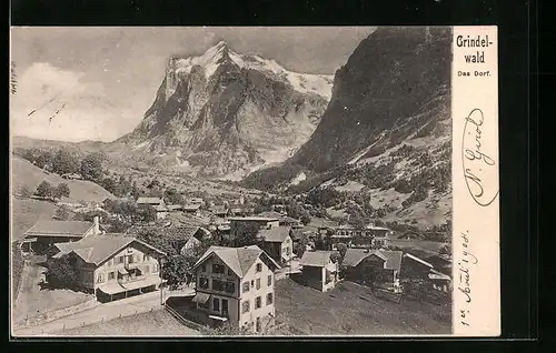 AK Grindelwald, Dorf gegen Bergpanorama