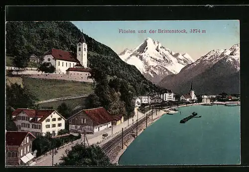 AK Flüelen, Ortsansicht mit Bristenstock