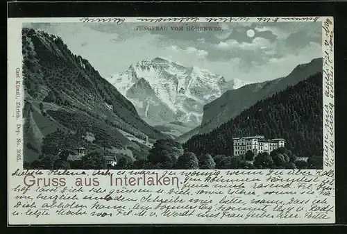 Mondschein-Lithographie Interlaken, Jungfrau vom Höhenweg