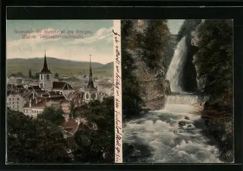 AK Biel, Ortspartie aus der Vogelschau, Taubenlochschlucht