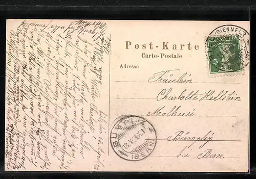 AK Biel, Ortspartie aus der Vogelschau, Taubenlochschlucht