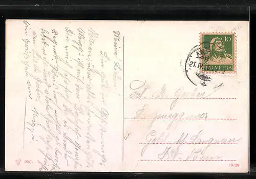 AK Luzern, Ortsansicht mit Rigi, Weidenkätzchen