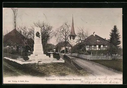 AK Rüderswil, Strassenpartie am Leuenberger-Denkmal