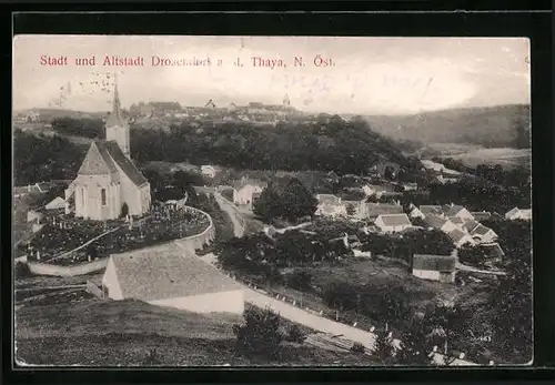 AK Drosendorf /Thaya, Stadt und Altstadt aus der Vogelschau