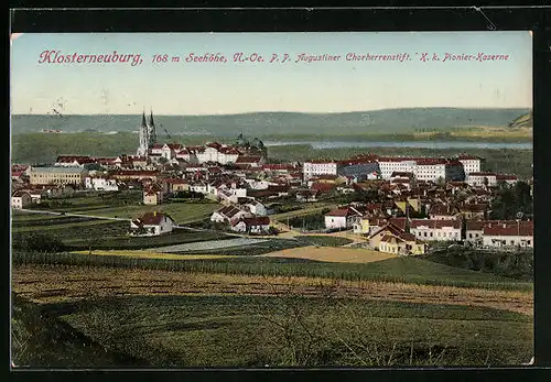 AK Klosterneuburg, Ortsansicht mit Augustiner Chorherrenstift und K.k. Pionier-Kaserne