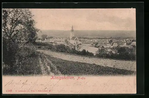 AK Königstetten, Ortsansicht von Feldweg aus