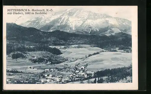 AK Mitterbach bei Mariazell, Ortsansicht mit Ötscher