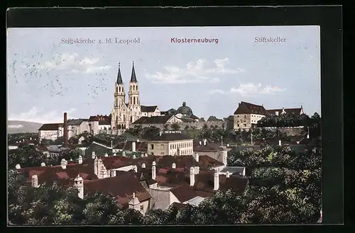 AK Klosterneuburg, Ortsansicht mit Stiftskirche und Stiftskeller