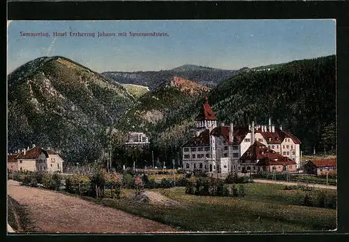 AK Semmering, Hotel Erzherzog Johann mit Sonnenwendstein