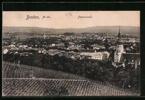 AK Baden, Blick auf den Ort aus der Vogelschau