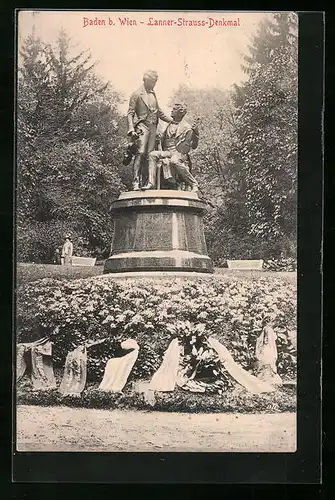 AK Baden /Wien, Lanner-Strauss-Denkmal