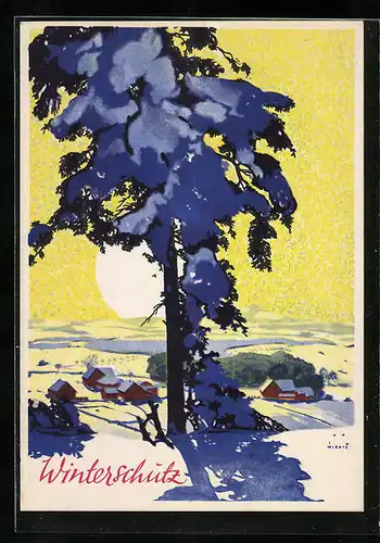 Künstler-AK Jupp Wiertz: Winterschutz des Motors durch SHELL Autooel X