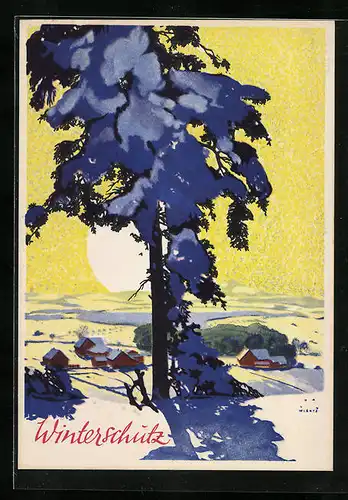 Künstler-AK Jupp Wiertz: Winterschutz des Motors durch SHELL Autooel X