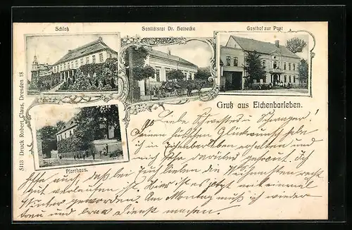 AK Eichenbarleben, Gasthof zur Post, Sanitätsrat Dr. Heinecke, Pfarrhaus