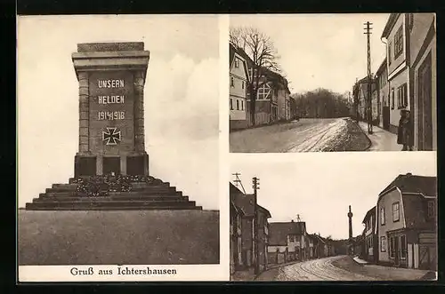 AK Ichtershausen, Kriegerdenkmal, Strassenpartien