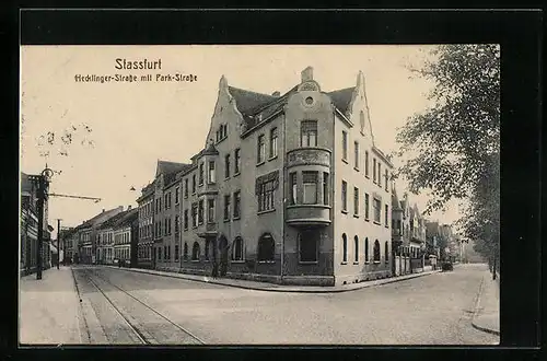 AK Stassfurt, Hecklinger-Strasse mit Park-Strasse