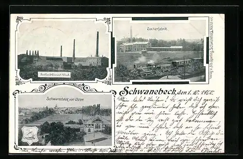AK Schwanebeck, Zuckerfabrik, Portland-Cement-Werk, Teilansicht von Osten