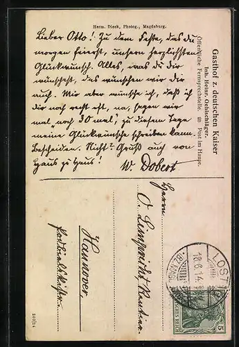 AK Hohenwarthe, Gasthof zum deutschen Kaiser, Dampfer-Ankunft