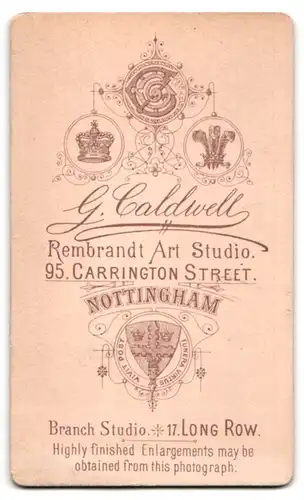 Fotografie G. Caldwell, Nottingham, 95, Carrington Street, Charmanter Herr mit Backenbart