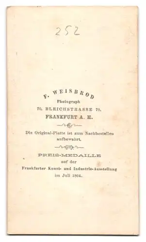 Fotografie F. Weisbrod, Frankfurt a. M., Portrait ältere Dame im gestreiften Kleid mit Haube und Sonnenschirm