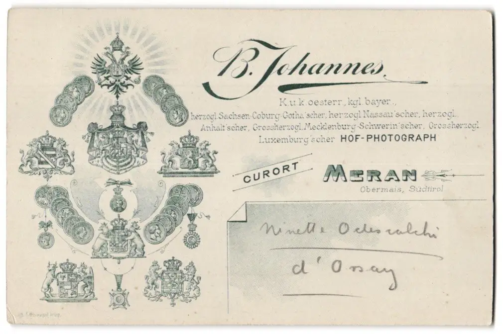 Fotografie B. Johannes, Meran, Portrait Gräfin Minette Odescalchi-d`Orsay 1