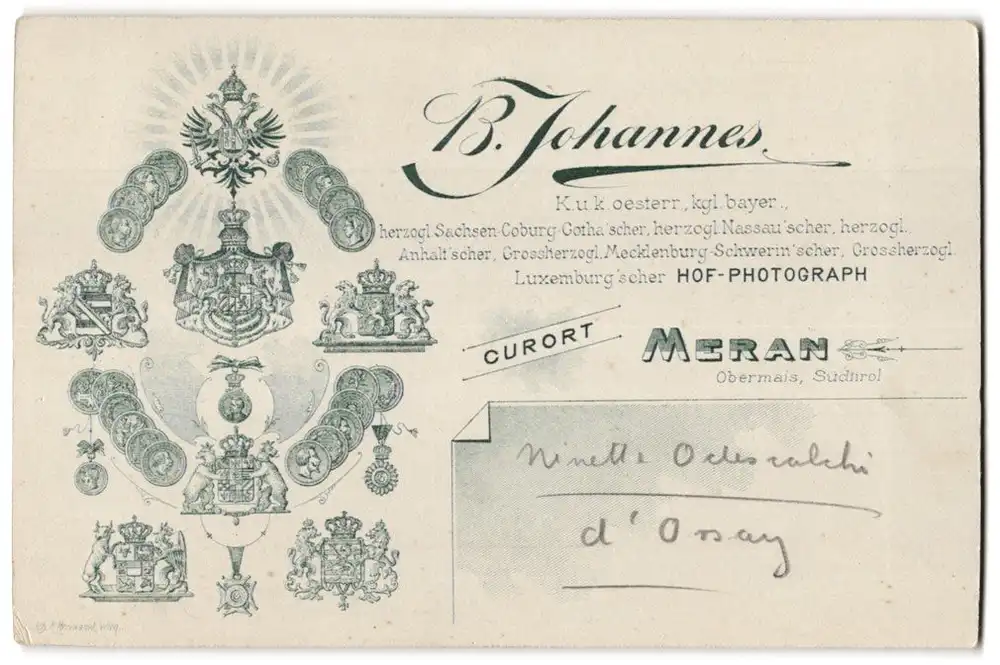 Fotografie B. Johannes, Meran, Portrait Gräfin Minette Odescalchi-d`Orsay 1