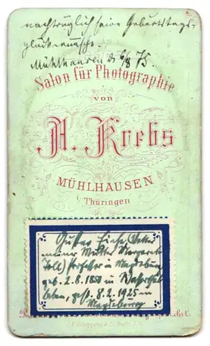 Fotografie A. Krebs, Mühlhausen i /Thüringen, Bürgerlicher Herr mit Brille und Vollbart