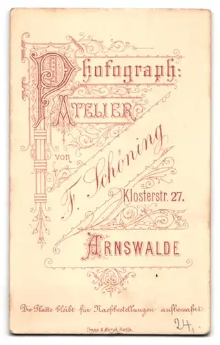 Fotografie F. Schöning, Arnswalde, Klosterstr. 27, Älterer Herr im Anzug mit Fliege