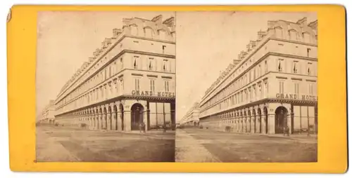 Stereo-Fotografie unbekannter Fotograf, Ansicht Paris, Grand Hotel in der Rue de Rivoli