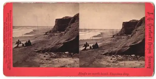 Stereo-Fotografie J. G. Grawford`s Oregon Scenery, Harrisburg, Ansicht Newport / OR, Bluffs on north beach Yaquina Bay
