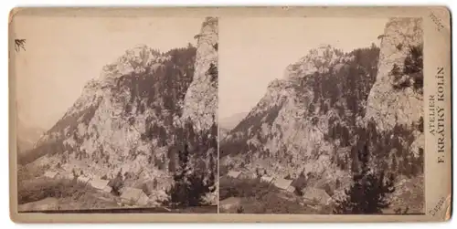 Stereo-Fotografie F. Kratkyn Kolin, Ansicht Breitenstein, Blick auf die Ruine der Burg Klamm