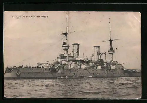 AK Kriegsschiff SMS Kaiser Karl der Grosse mit Beibooten
