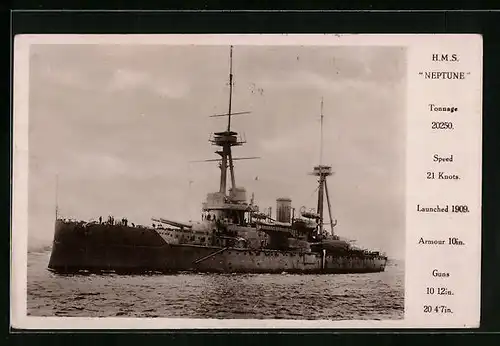 AK Britisches Kriegsschiff HMS Neptune sticht in See