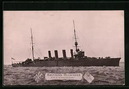 AK Britisches Kriegsschiff HMS Birmingham sticht in See