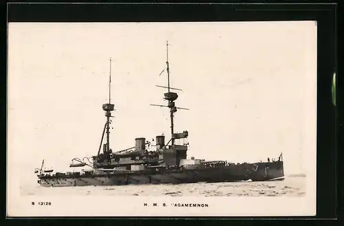 AK Britisches Kriegsschiff HMS Agamemnon sticht in See
