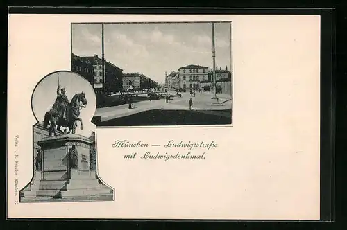 AK München, Ludwigsstrasse mit Ludwigsdenkmal