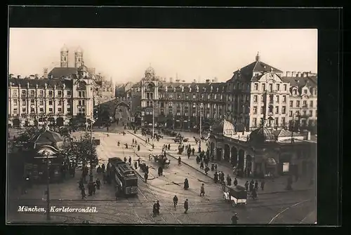 AK München, Karlstorrondell aus der Vogelschau