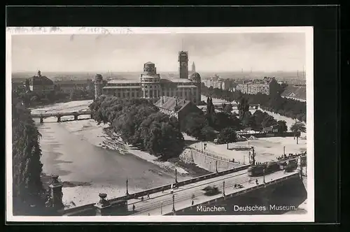 AK München, Deutsches Museum mit Isarbrücken aus der Vogelschau