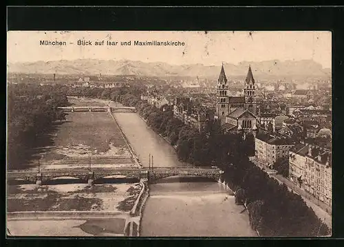 AK München, Blick auf Isar und Maximilianskirche