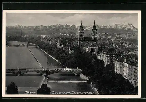 AK München, Isarpartie mit Maximilianskirche